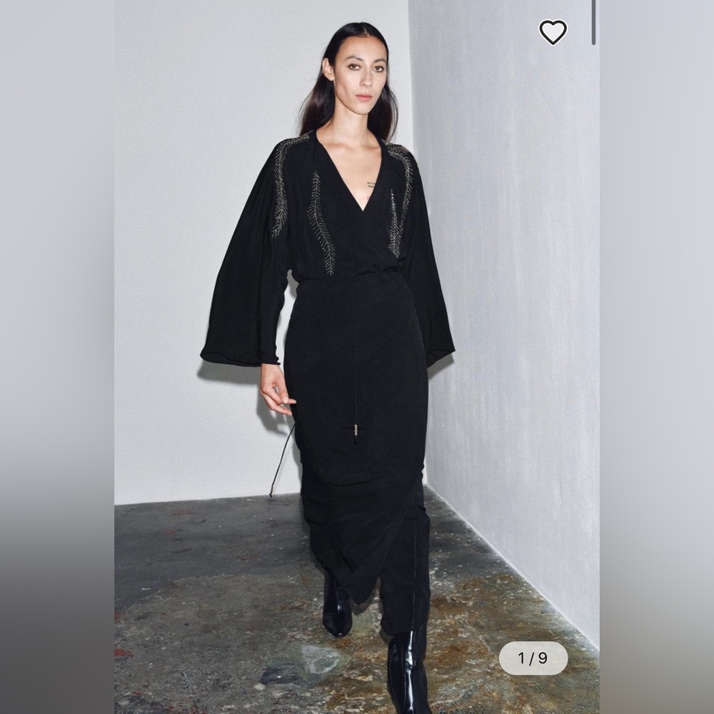 🔥🔥Zara Black V-Neck Maxi Dress with Embroidered Detail